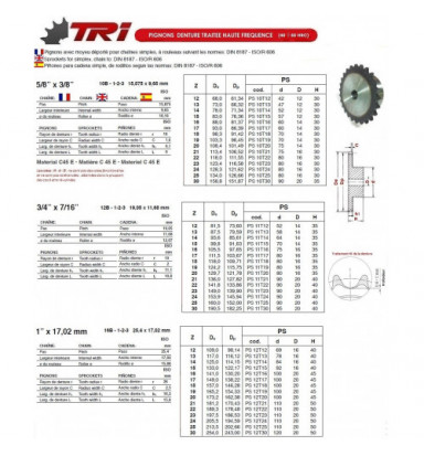 Pignon Alésé Claveté CMW - 12B1 21 Dents - Pas 19,05 Mm - Alésage 30 Mm - Pour Transmission