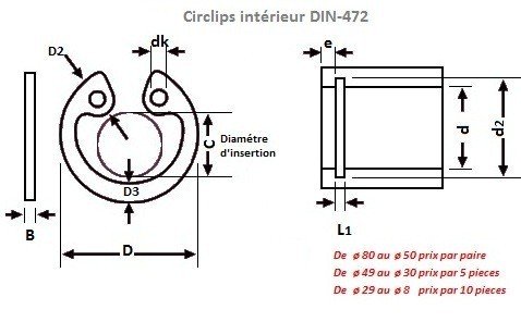 Acier 45mm Circlips Internes Circlip Din472 Paquet de 2 