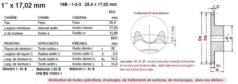 Pignon 16 Dents Division 530 diamètre intérieur à denture fine 21,7/2,  12,80 €